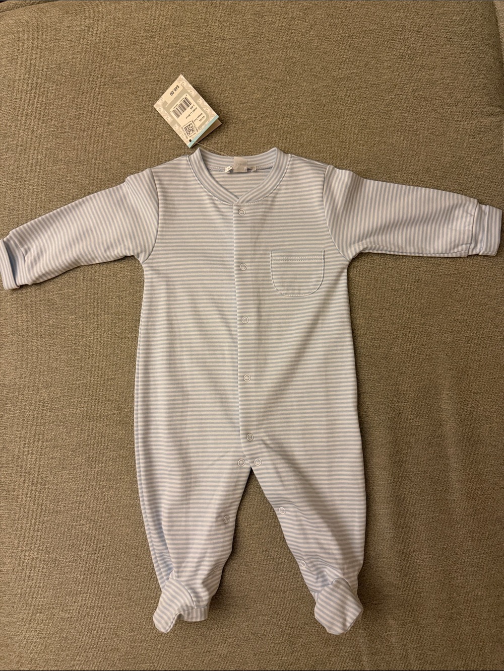 NWT Kissy Kissy Light Blue & White Striped Footed One-Piece